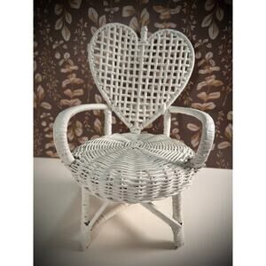 White Wicker Teddy or Doll Furniture, Vintage Rattan Patio Chair, Cottage Decor